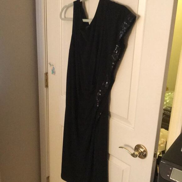 Nightway black sequin evening dress ruffled Large VINTAGE - Picture 4 of 13